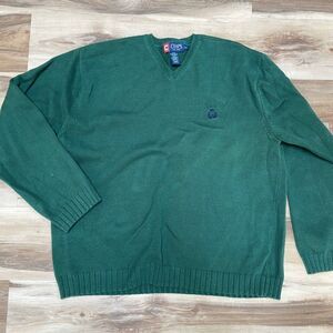 CHAPS Sweater Mens Large V Neck Green Long Sleeve Cotton